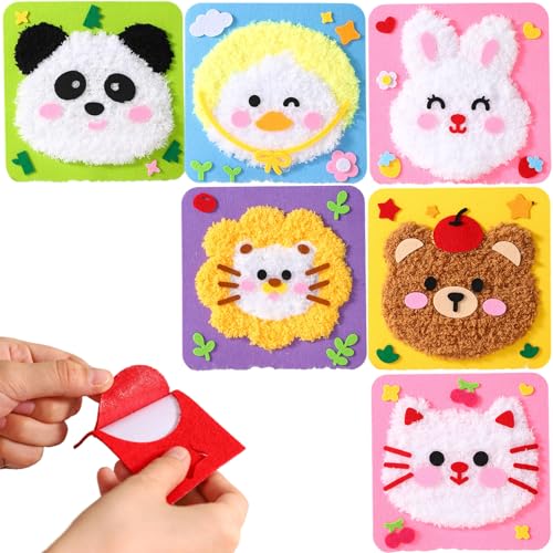 Stickkit für Kinder, 6pcs Tiere Filznähtet mit Aufklebern, Bildung interaktiver DIY -Kinder nähen Handwerkshandwerk von Xweptuy