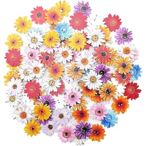 Xweptuy 100 pcs Blumenknöpfe 1, 4 Zoll 2 Loch Sonnenblumenholzknöpfe für Handwerk, Kleidung, Ersatz von Xweptuy