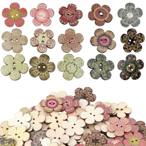 Xweptuy 100 pcs Blumenknöpfe Stil 0, 8 2 Lochholzknöpfe für Handwerk, Kleidung, Puppenherstellung, Ersatz von Xweptuy