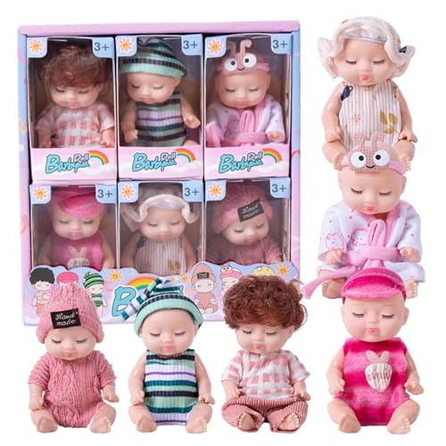 Xweptuy 6pcs mini Babypuppen 4 Zoll realistischer Plastikschlaf -Mini -Babys mit Kleidung, bewegliche Gelenke süße -Puppen für Mädchen Jungen Kleinkinder und Kinder 3+ von Xweptuy