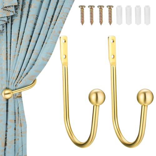 2er-Pack Vorhang-Metall-Vorhangbinder, Vorhangständer, Vorhangbinder, U-förmige Vorhanghalterungen, Krawatten, Vorhanghaken, Krawatten für Wohnzimmer, Schlafzimmer, Büro (2, Gold) von XxinXrong