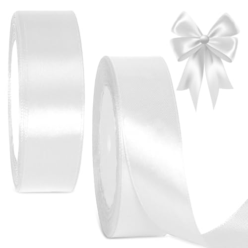 2 Rollen Geschenkband Weiß, 22.8M X 25Mm Satinband Weiß Für Bastelarbeiten, Satinband Geschenkband Weißs, Geschenkbands Breit Für Hochzeiten, Weihnachten, Thanksgiving, Geschenkverpackungen von Xyvor