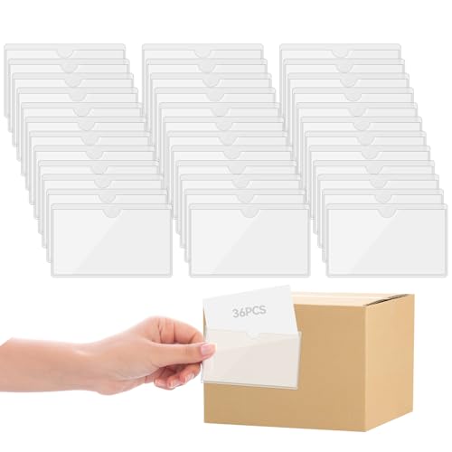 36 Stück Etikettenhalter Selbstklebend, 10x6 cm Visitenkartentaschen Selbstklebend, Transparenter PVC-Dateietikettenclip, Beschriftungsfenster Selbstklebende, Wasserfest, für Zuhause Büro Schule von Xyvor