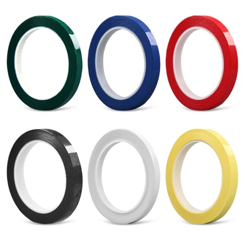6 Rollen Whiteboard Klebeband, 5 mm x 66 m, PET Grafisches Whiteboard-Klebeband, 6 Farben Sortiert, Whiteboard Art Tape, Pinstripe Tape, für DIY-Basteln, Grafische Diagramme, Dekoration, Markieren von Xyvor
