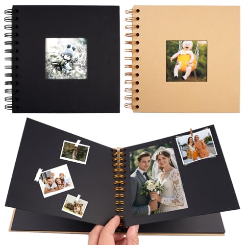 Kleines Fotoalbum Zum Selbstgestalten, 17x17cm Scrapbook Album, Fotobücher Kraftpapier Spiralalbum, Ringbuch Fotoalbum, Scrapbook 20 Seiten, für Baby, Familie, Jahrestag (40 Seiten, Khaki/Schwarz) von Xyvor