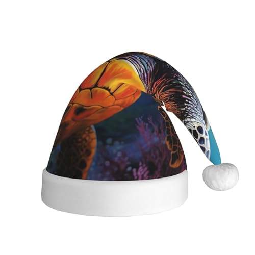 Xzeit Bemalte Meeresschildkröte Weihnachtsmann Hut Erwachsene Weihnachtsmütze Weihnachten Urlaub Hut für Frauen Männer Neujahr Festliches Partyzubehör von Xzeit