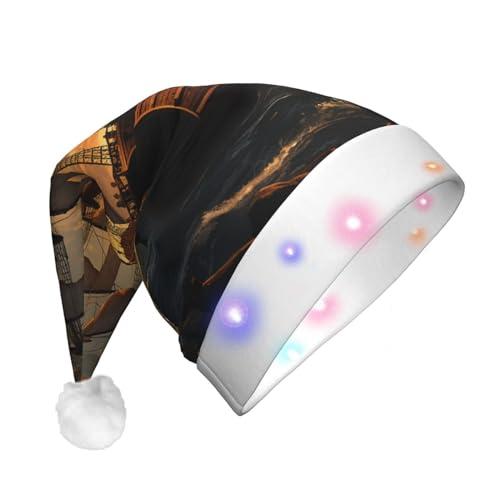 Xzeit LED-Weihnachtsmütze für Erwachsene, Weihnachtsmannmütze, Fantasie-Piratenschiff, beleuchtet, Weihnachtsmütze, Urlaub, Partyzubehör von Xzeit