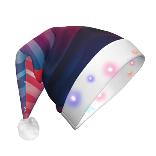 Xzeit LED-Weihnachtsmütze für Erwachsene, Weihnachtsmannmütze, Farbverlauf, amerikanische Flagge, beleuchtet, Weihnachtsmütze, Urlaub, Partyzubehör von Xzeit