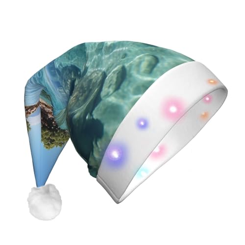 Xzeit LED-Weihnachtsmütze für Erwachsene, Weihnachtsmannmütze, Fidschi-Insel und klares Meer, beleuchtet, Weihnachtsmütze, Weihnachtsfeiertagszubehör von Xzeit