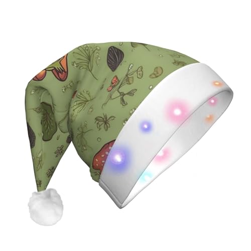 Xzeit LED-Weihnachtsmütze für Erwachsene, Weihnachtsmannmütze, Frösche und Pilze, beleuchtete Weihnachtsmütze, Weihnachtsfeiertage, Partyzubehör von Xzeit