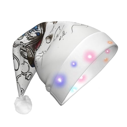 Xzeit LED-Weihnachtsmütze für Erwachsene, Weihnachtsmannmütze, Graffiti auf verschiedenen Objekten, beleuchtete Weihnachtsmütze, Weihnachtsfeiertage, Partyzubehör von Xzeit