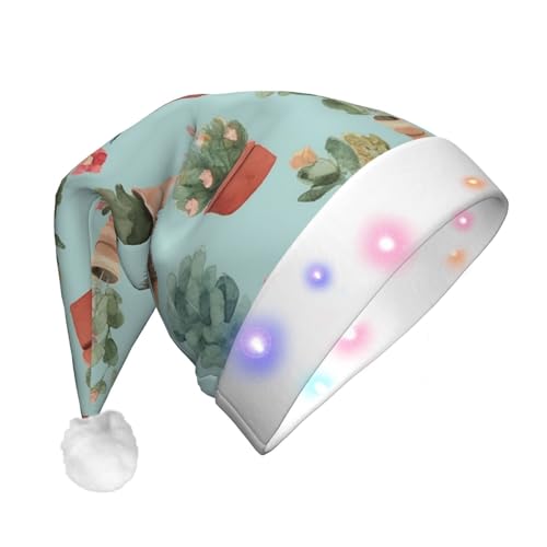 Xzeit LED-Weihnachtsmütze für Erwachsene, Weihnachtsmannmütze, Igel, Topfblumen, beleuchtete Weihnachtsmütze, Weihnachtsfeiertagszubehör von Xzeit
