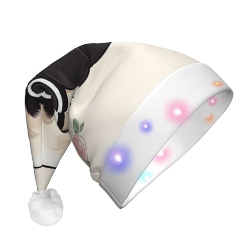 Xzeit LED-Weihnachtsmütze für Erwachsene, Weihnachtsmannmütze, Mops, beleuchtete Weihnachtsmütze, Weihnachtsfeierzubehör von Xzeit