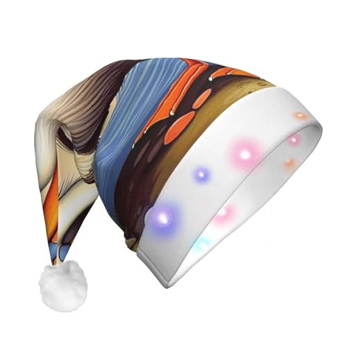 Xzeit LED-Weihnachtsmütze für Erwachsene, Weihnachtsmannmütze, Pelikan, Vögel, beleuchtet, Weihnachtsmütze, Urlaub, Partyzubehör von Xzeit