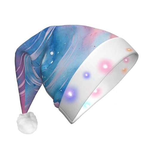 Xzeit LED-Weihnachtsmütze für Erwachsene, Weihnachtsmannmütze, blau und rosa, Wirbel-Design, Aquarell, beleuchtete Weihnachtsmütze, Weihnachtsfeierzubehör von Xzeit