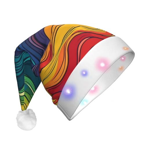 Xzeit LED-Weihnachtsmütze für Erwachsene, Weihnachtsmannmütze, buntes Wellenmuster, beleuchtete Weihnachtsmütze, Weihnachtsfeierzubehör von Xzeit