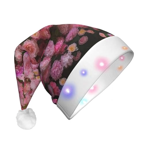Xzeit LED-Weihnachtsmütze für Erwachsene, Weihnachtsmannmütze, rosa Blume, Wandbeleuchtung, Weihnachtsmütze, Urlaub, Partyzubehör von Xzeit