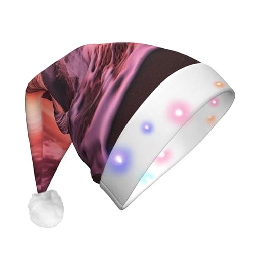 Xzeit LED-Weihnachtsmütze für Erwachsene, Weihnachtsmannmütze, rosa Strand, Sonnenuntergang, beleuchtete Weihnachtsmütze, Weihnachtsfeiertagszubehör von Xzeit