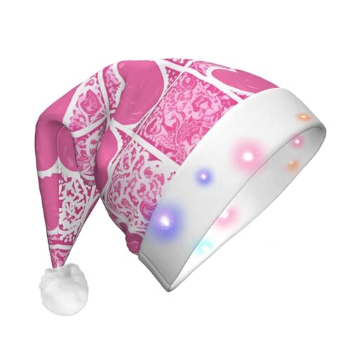 Xzeit LED-Weihnachtsmütze für Erwachsene, Weihnachtsmannmütze, rosa und weiß, Liebesherz, beleuchtete Weihnachtsmütze, Weihnachtsfeierzubehör von Xzeit