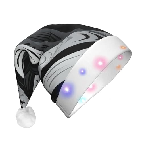 Xzeit LED-Weihnachtsmütze für Erwachsene, Weihnachtsmannmütze, schwarz-weißes Muster, beleuchtete Weihnachtsmütze, Weihnachtsfeiertagszubehör von Xzeit