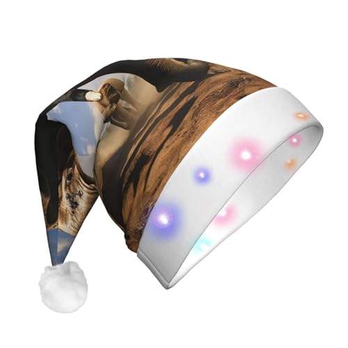 Xzeit LED-Weihnachtsmütze für Erwachsene, Weihnachtsmannmütze, wilder Elefant, leuchtende Weihnachtsmütze, Weihnachtsfeiertagszubehör von Xzeit