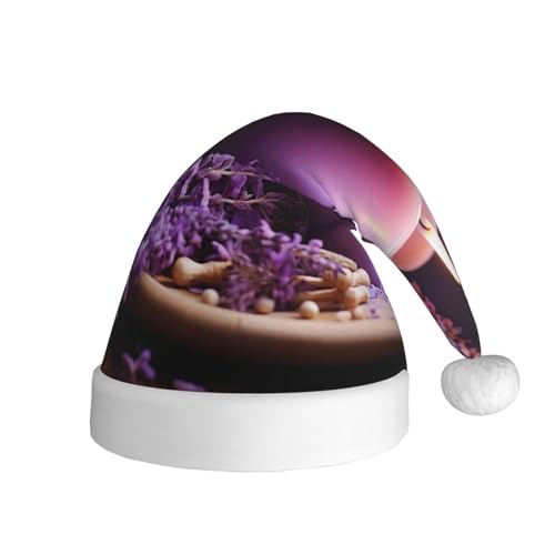 Xzeit Lila Lavendel mit Kerzen Weihnachtsmütze Erwachsene Weihnachtsmütze Weihnachten Urlaub Hut für Frauen Männer Neujahr Festliches Partyzubehör von Xzeit
