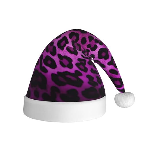 Xzeit Lila Leopard Weihnachtsmann Hut Erwachsene Weihnachtsmütze Weihnachten Urlaub Hut für Frauen Männer Neujahr Festliches Partyzubehör von Xzeit