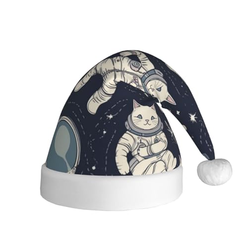 Xzeit Lustige Katze Astronaut Weihnachtsmann Hut Erwachsene Weihnachtsmütze Weihnachten Urlaub Hut für Frauen Männer Neujahr Festliches Partyzubehör von Xzeit