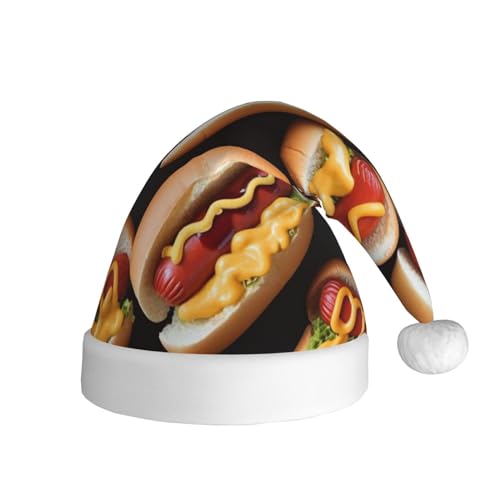 Xzeit Lustige Lebensmittel Hot Dogs Weihnachtsmütze Erwachsene Weihnachtsmütze Weihnachten Urlaub Hut für Frauen Männer Neujahr Festliches Partyzubehör von Xzeit
