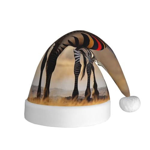 Xzeit Lustige Rückseite von Zebras Weihnachtsmann Hut Erwachsene Weihnachtsmütze Weihnachten Urlaub Hut für Frauen Männer Neujahr Festliches Partyzubehör von Xzeit