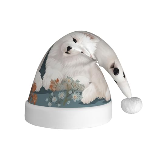 Xzeit Weihnachtsmütze mit kleinen weißen Hunden, für Erwachsene, Weihnachten, Feiertagsmütze für Damen, Herren, Neujahr, festliches Partyzubehör von Xzeit