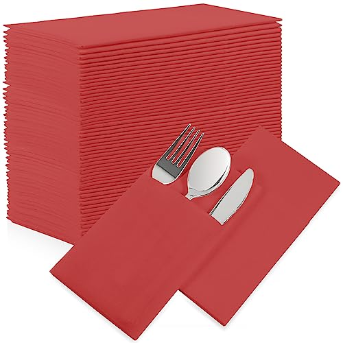 Airlaid-Papierservietten, Leinengefühl, mit integrierter Bestecktasche, für Abendessen, Hochzeit, Party oder den täglichen Gebrauch, Rot, 50 Stück Airlaid-Papierservietten, Leinengefühl, mit integrierter Bestecktasche, für Abendessen, Hochzeit, Party oder den täglichen Gebrauch, Rot, 50 Stück von XzhixiangKing