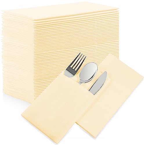 Airlaid-Papierservietten, Leinengefühl, mit integrierter Bestecktasche, für Abendessen, Hochzeit, Party oder den täglichen Gebrauch, cremefarben, 50 Stück Airlaid-Papierservietten, Leinengefühl, mit integrierter Bestecktasche, für Abendessen, Hochzeit, Party oder den täglichen Gebrauch, cremefarben, 50 Stück von XzhixiangKing