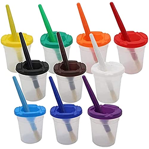 Kinder-Farbtöpfe mit Deckel, 10 Pinsel und 10 auslaufsichere Becher mit Deckel, für Kinder-Kunstmalerei von XzhixiangKing