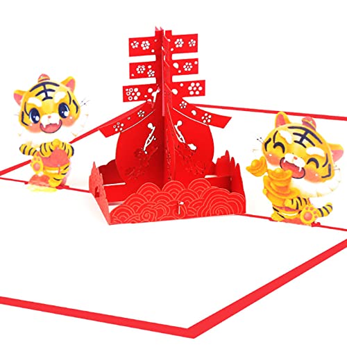 2022 Chinesisches Neujahr 3D für Karte, niedliche Tigergrußkarten mit Umschlag für Frühlingsfest, Party, Dekoration, Gi Chinesisches Neujahrskarten von Xzmzbxzb