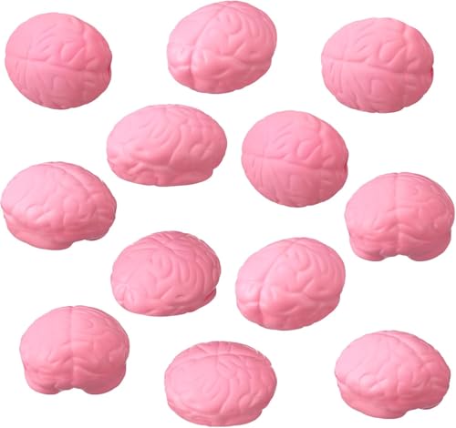12 Stück Squishy Gehirn-Stressbälle, realistische Halloween-Partygeschenke, rosa Hand-Stresstabbau-Requisiten, Party-Dekoration, Requisiten, Rosa (6 x 5,5 x 5,5 cm) von Xzyden