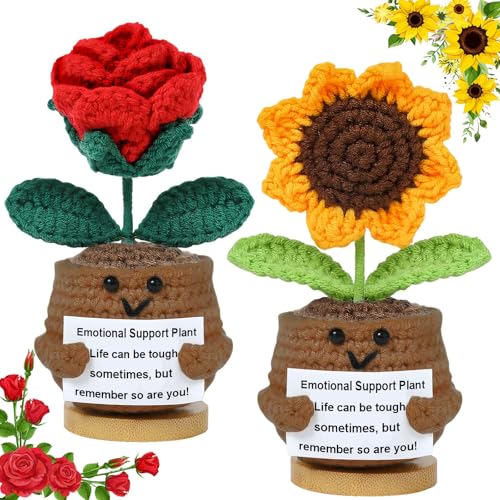 Xzyden 2 Stück Häkelblumen, Gehäkelte Blumen, Sonnenblumen und Rose Häkelblumen, mit Positiver Energiekarte, Emotional Support Plant, Sonnenblumen Geschenk, Mutmacher Geschenk, Aufmunterung Geschenke Xzyden 2 Stück Häkelblumen, Gehäkelte Blumen, Sonnenblumen und Rose Häkelblumen, mit Positiver Energiekarte, Emotional Support Plant, Sonnenblumen Geschenk, Mutmacher Geschenk, Aufmunterung Geschenke von Xzyden
