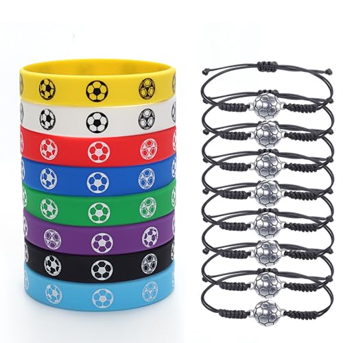 Xzyden Gummi-Armbänder, 16 Stück, Fußball-Party-Geschenke, Armband mit Anhänger für Männer, Teenager, Jungen und Mädchen (Fußball) von Xzyden