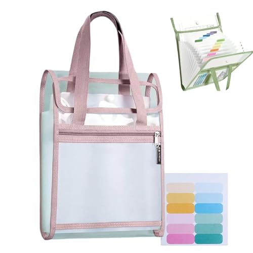 Vertikale Aktentasche, 13 Fächer, erweiterbarer Aktenordner mit Griff und Etiketten, tragbare, transparente Aktentasche (Pink) von Y-M-H
