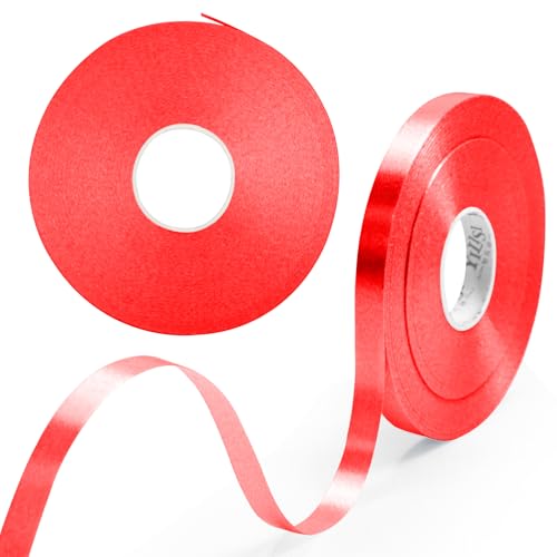 Y iRAN Yiran 2 Rollen rotes Ballonband 8 mm, 50 m/Rolle rotes Band, rotes Kräuselband, rote Ballonschnur für Geschenkverpackung, Blumenhandwerk, Geburtstagsfeier, Blumenfestival, Hochzeit, Weihnachtsd von Y iRAN