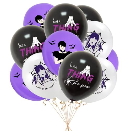 Yiran Luftballons Wednesday Thema Luftballons Geburtstags Party Dekorationen, 15 Stück 12 Zoll Wednesday Thing Latex Ballons für Kinder Jungen Addams Family Horror Thema Geburtstag Party Supplies Deko von Y iRAN