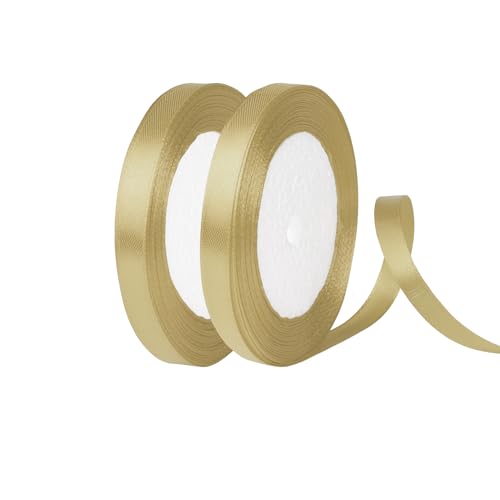 Yiran Satinband Gold 10mm, 44 Meters Gold Dekoration Geschenkband breit Schleifenband Geschenkbänder Band Dekoband Gold, Schleife für Schultüte, Stoffband für Hochzeit,Taufe und Geburtstag Geschenke von Y iRAN