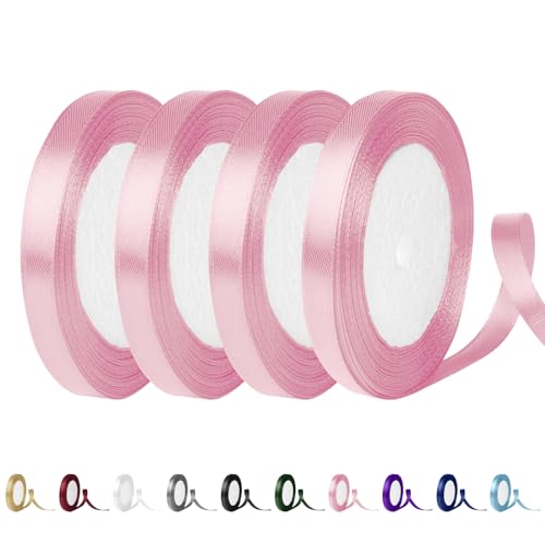 Yiran Satinband Rosa 10mm, 88 Meters Rosa Dekoration Geschenkband breit Schleifenband Geschenkbänder Band Dekoband Rosa, Schleife für Schultüte, Stoffband für Hochzeit,Taufe und Geburtstag Geschenke von Y iRAN