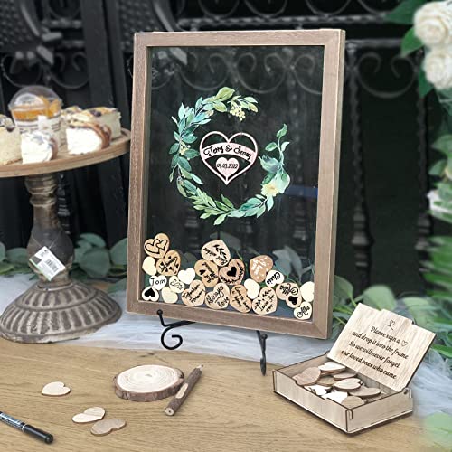 Y&K Homish Hochzeit Gästebuch Alternative, Rustikale Hochzeit Dekorationen für Empfang, Gastgeschenke für Gäste 80 Herzen Grüner Kranz Weiß & Braun von Y&K Homish