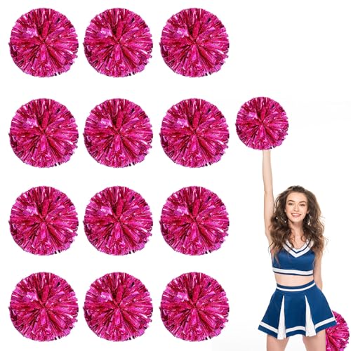 12er Pack Cheerleading Pom Poms, Sport-Pompoms aus Kunststoff für Teamspirit und Veranstaltungen (Rosenrot) von YAANTYYB