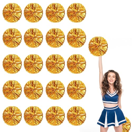 20er Pack Cheerleading Pom Poms, Sport-Pompoms aus Kunststoff für Teamspirit und Veranstaltungen (Goldene) von YAANTYYB
