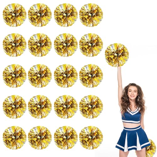 20er Pack Cheerleading Pom Poms, Sport-Pompoms aus Kunststoff für Teamspirit und Veranstaltungen (Silber und Gold) von YAANTYYB