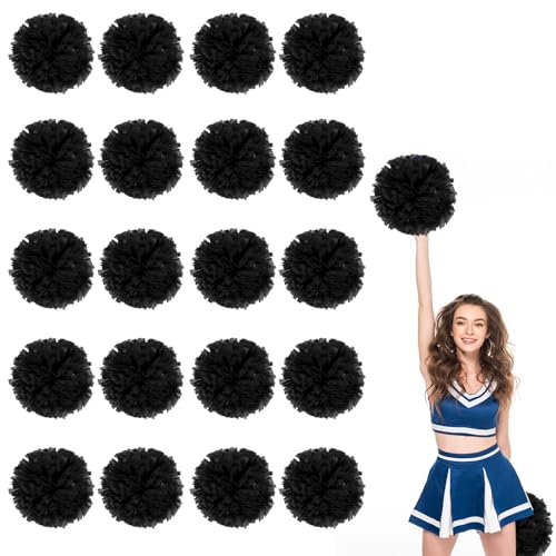 20er Pack Cheerleading Pompoms, Sport-Tanz-Pompoms aus Kunststoff für Teamgeist und Anfeuerung (schwarz) von YAANTYYB