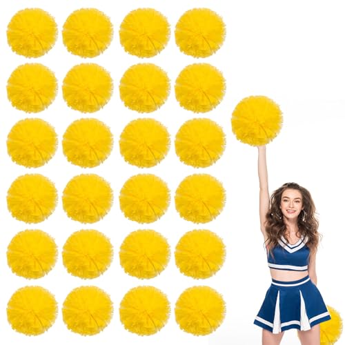 24er Pack Cheerleading Pompoms, Sport-Tanz-Pompoms aus Kunststoff für Teamgeist und Anfeuerung (Gelb) von YAANTYYB