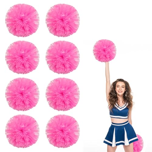 8 Stück Cheerleading Pompoms mit Fingerlöchern, Metallic-Folien Cheerleader-Pompoms für Tanz, Wettkämpfe und Teamgeist (pink) von YAANTYYB